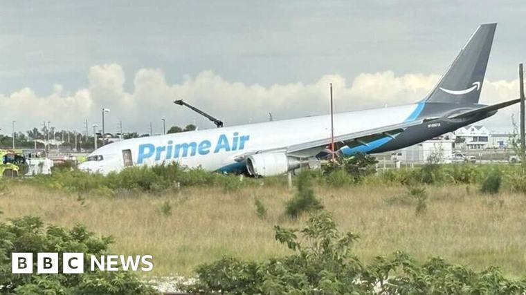 Aftermath of fatal Amazon cargo plane crash at Miami airport Footage shows the aftermath of the deadly cargo plane crash, after the aircraft “overran” the runway and caught fire. US & Canada